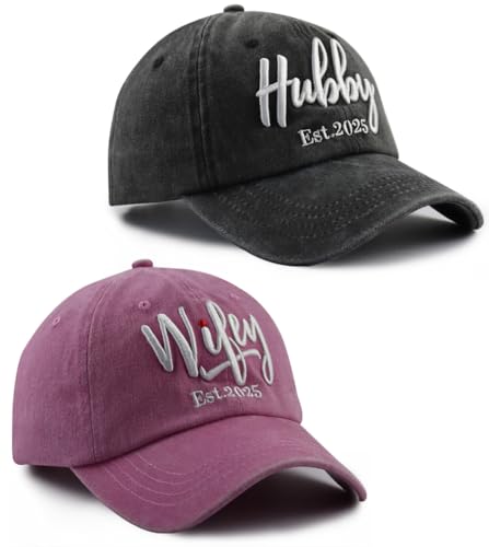 Image of Wifey Hubby 2025 Couples Dad Hats Baseball Caps, Embroidered Adjustable Cotton Honeymoon Wedding Baseball Caps