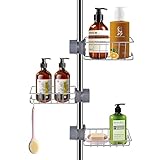 jabonera ducha acero inoxidable [Apto para diferentes tamaños de la barra de ducha] Hay 2 adaptadores para cada soporte para adaptarse a diferentes tamaños de la barra de ducha. Si la barra de ducha es gruesa, solo necesitas 1 adaptador, la bandeja de ducha sin taladrar se adapta a la barra de ducha con un diámetro de 18-27 mm.