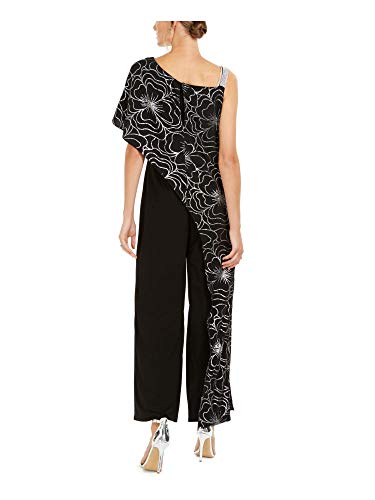 28Th & Park Womens Black Zippered Printed Short Sleeve Asymmetrical Neckline Evening Wide Leg Jumpsuit 8 #TOP1