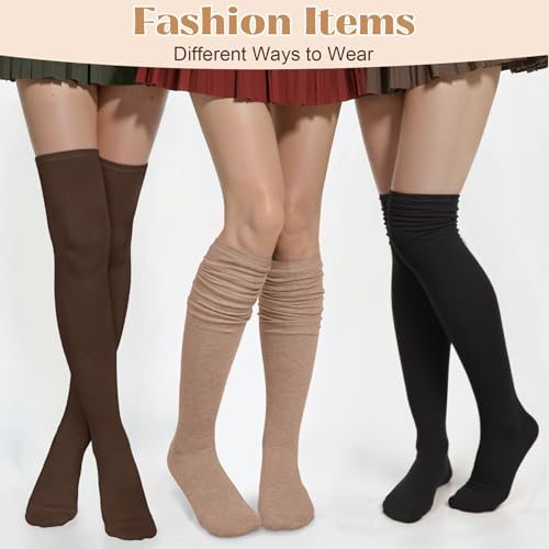 Image of Chalier Womens Thigh High Socks, Thigh Socks Stockings for Women | Soft Mild Blended, Slim Light Fabric, Elastic Cuff, Long Tube, Hug Leg Curves, Four Season Outfits, Casual Daily Footwear