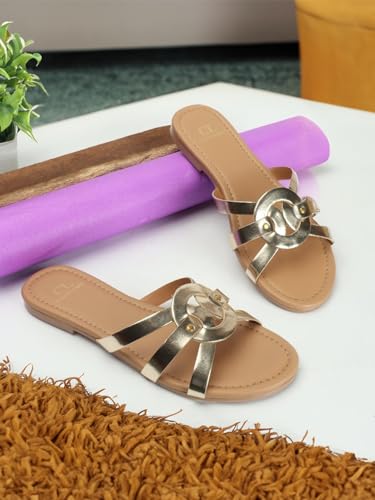 Image of Carlton London women's Textured Comfortable Fashionable Slip On Flat Sandals