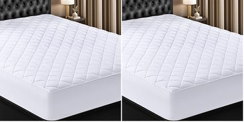 Image of Utopia Bedding Quilted Fitted Mattress Pad, California King Size, Elastic Fitted Mattress Topper Protector and Cover with Deep Pocket Stretches up to 16 Inches, Machine Washable (White) (Pack of 2)