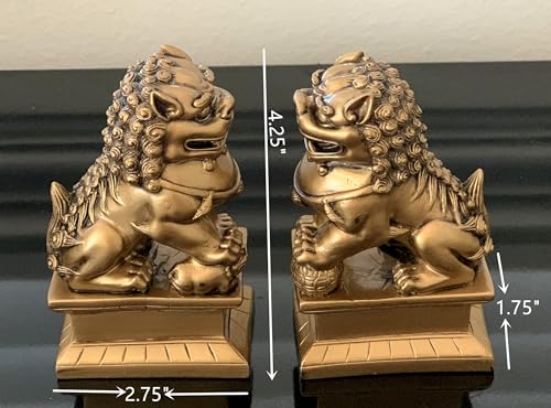 Figura decorativa pareja de perros Foo de resina dorada miniatura 7