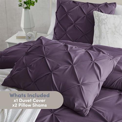Image of Nestl Purple Duvet Cover Full Size - Soft Double Brushed Duvet Set with Button Closure & Corner Ties, 3 Piece Luxurious Pinch Pleated Duvet Cover Set 80x90 Inches with 2 Pillow Shams