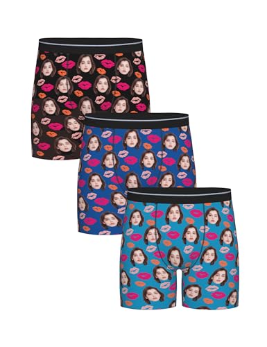 Long Custom Boxer Briefs for Men Pack, Personalized Underwear for Men Pack 3, Gag Gift for Him Birthday Anniversary