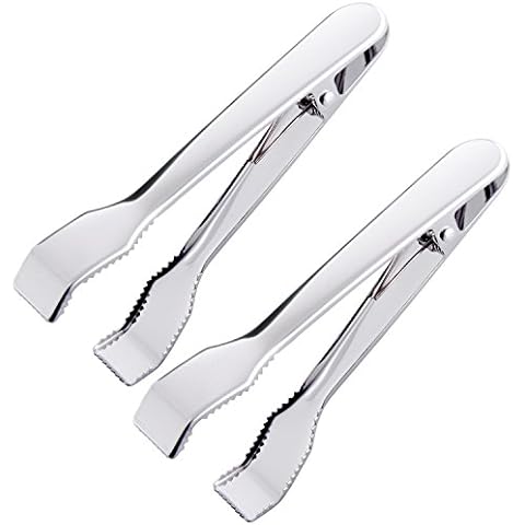 HINMAY Ice Tongs for Ice Bucket 6-3/4 Inch - Set of 2 - Premium 18/8 Stainless Steel Ice Tongs with Teeth for Ice Sugar Cubes Tea Party Coffee Bar Food Serving Cover