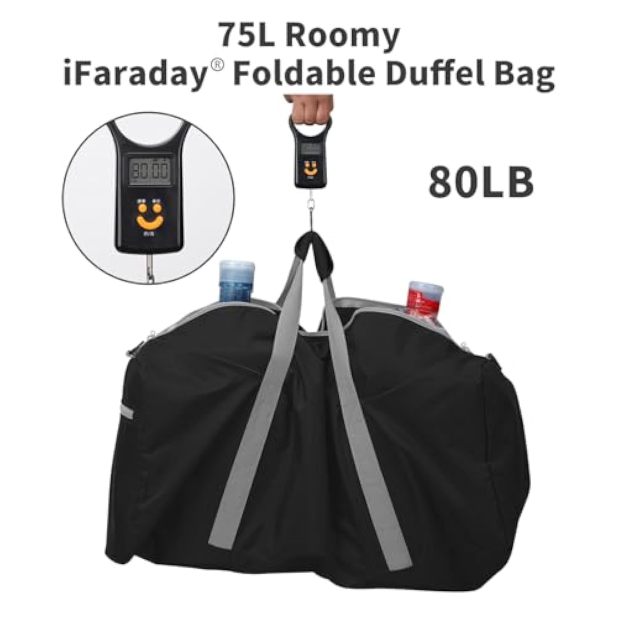 75L Foldable Duffle Bag, Black