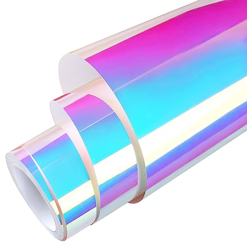 Wrapxpert Holographic Permanent Vinyl,12' X8Ft Iridescent Vinyl Opal White,Color Shift Chrome Adhesive Vinyl Easy To Peel And Transfer For Crafts,Lettering