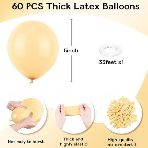 Image of Jobkoo Nude Balloons 5 Inch, 60Pcs Small Beige Balloon Retro Apricot Neutral Latex Balloons 5'' Mini Matte Tan Cream Blush Helium Balloons for Boho Birthday Wedding Baby Bridal Shower Party Decoration