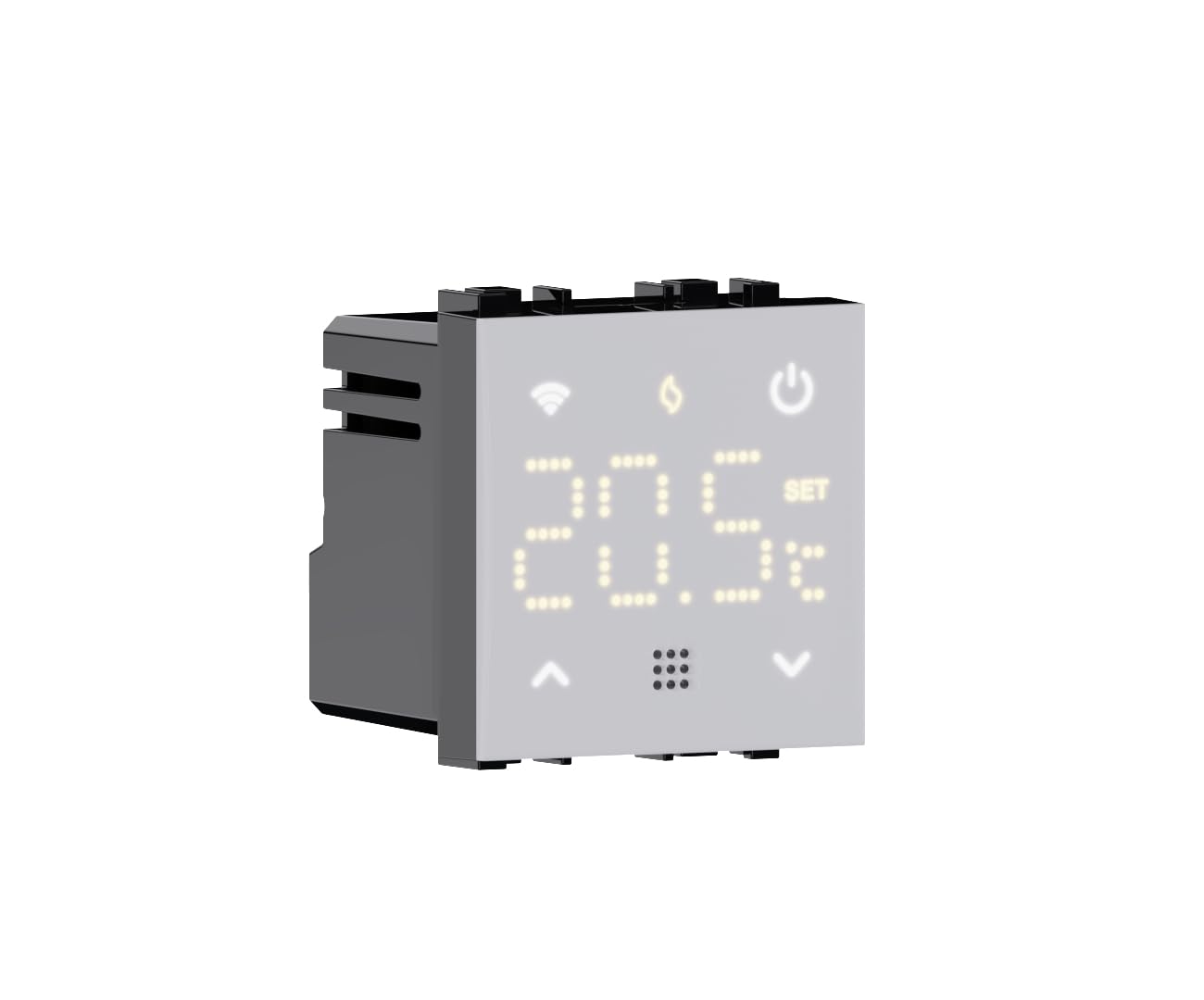 termostato da incasso modulo programmabile 2P 240V display touch retroilluminato colore bianco compatibile su supporti Bticino Matix
