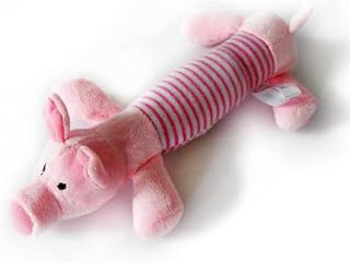 Bluelanss Dog Squeaky Toy, Pet Plush Crinkle Chew for Small and Medium Dogs, Interactive Teething Puppy Toy, Pink Pig