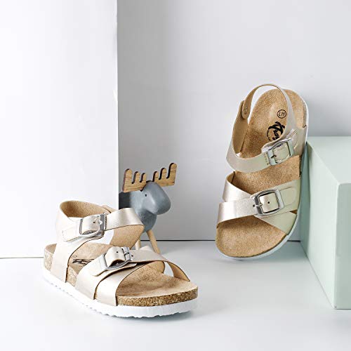 Image of Trary Girls Sandals Open Toe Casual Summer Shoes with Cork Footbed Comfortable Flat Sandals for Little Kids