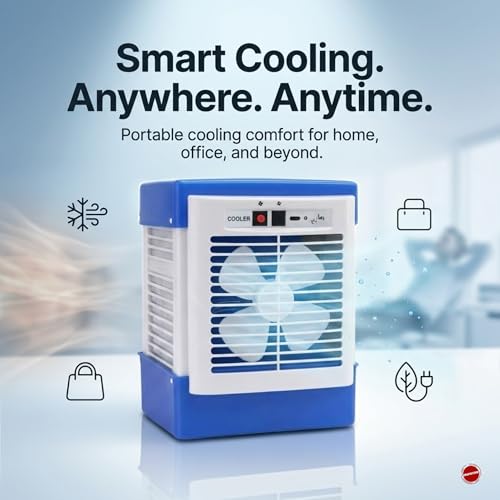 Image of DRUMSTONE Personal Air Cooler with Water Tank for Home, Office & Bedroom | Portable Evaporative Air Cooler | Energy Efficient Mini Desert Cooler | Lightweight Personal Room Cooler