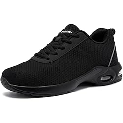 Protector Colchón Fresco LARNMERN Zapatos de Seguridad para Hombre Comodo Zapatillas de Trabajo Amortiguación Zapatos de Trabajo Verano Colchón de Aire Calzado Deportivo (Negro,38.5EU)
