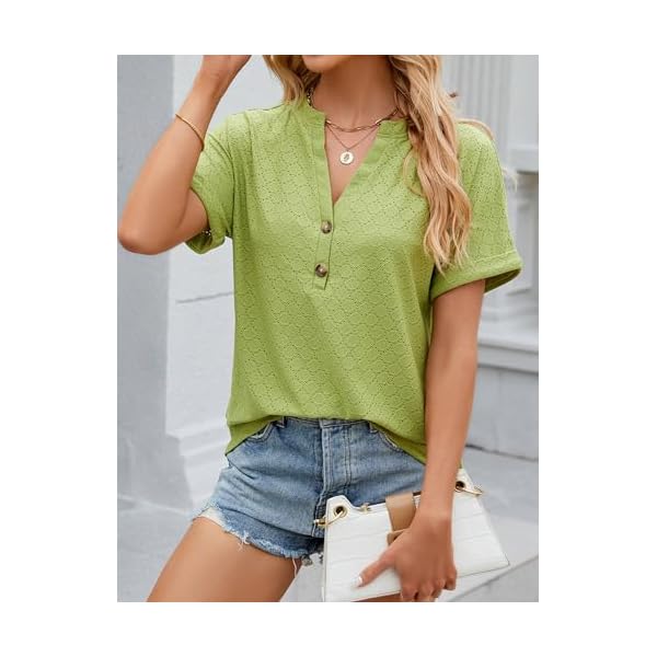 ZILIN Women's V Neck Shirts Country Casual Short Sleeve Summer Button Down Blouse Tops Loose Fit - Image 6