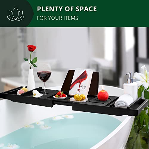Royal Craft Wood Luxury Bathtub Caddy Tray, 1 Or 2 Person Bath And Bed Tray, Bath Tub Table Caddy With Extending Sides, Adjustable Organizer Tray For Bathroom - Free Soap Dish (Black) #TOP3