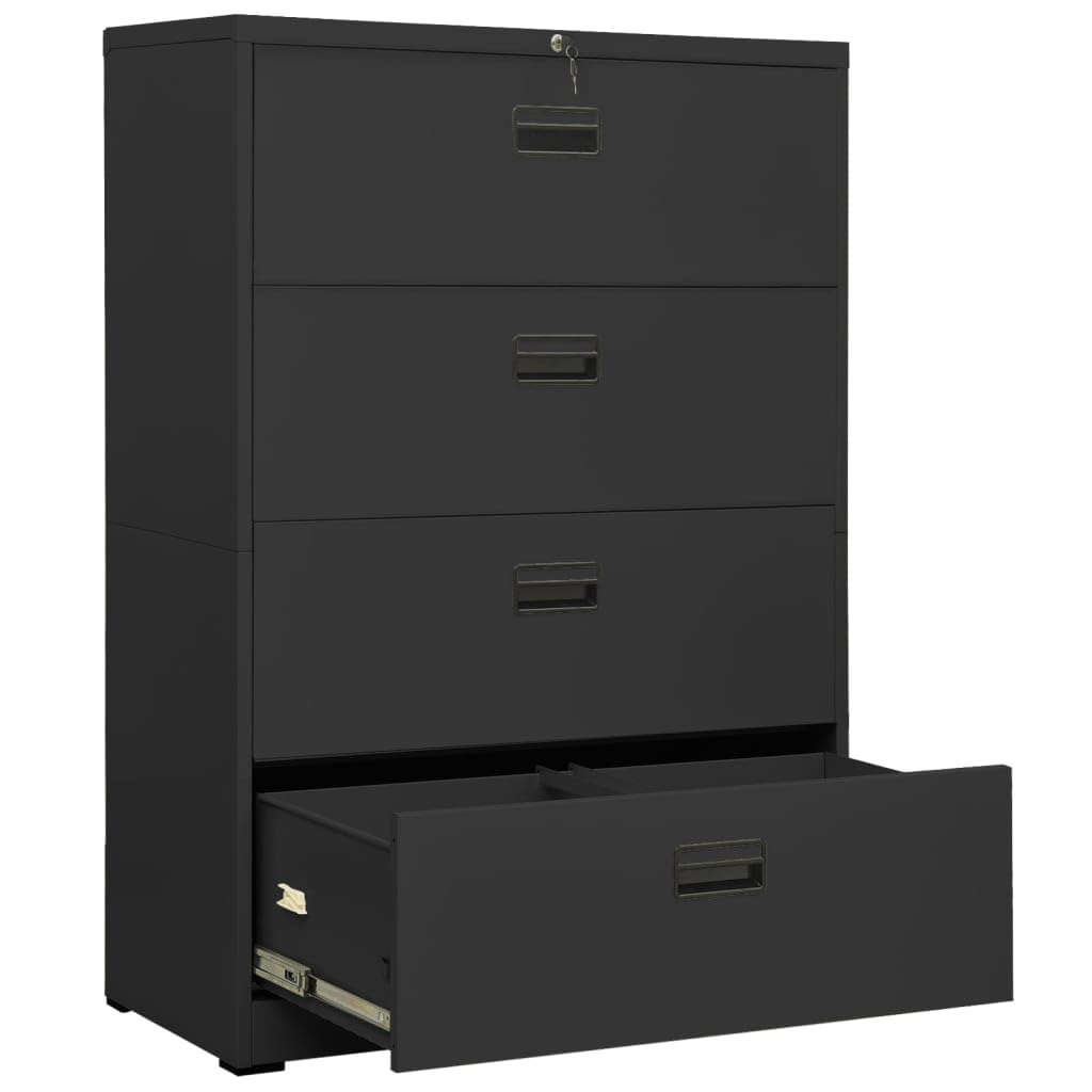 Armadietto portadocumenti in acciaio antracite, 90 x 46 x 134 cm, armadio da ufficio con 4 cassetti, serratura e cartelle sospese, per documenti legali A4, per ufficio e casa