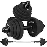 KISS GOLD wolfyok 44Lbs Dumbbells Set, Adjustable Weights Solid Steel Dumbbells Pair for Adults Home Fitness Equipment Gym Workout Strength Training with Connecting Rod Used as Barbell (66)