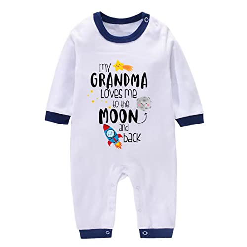 JOYU Monos lindos para recién nacidos con estampado de letras divertidas para bebé de manga larga, Azul Marino Blanco-Grandma4, 1 mes
