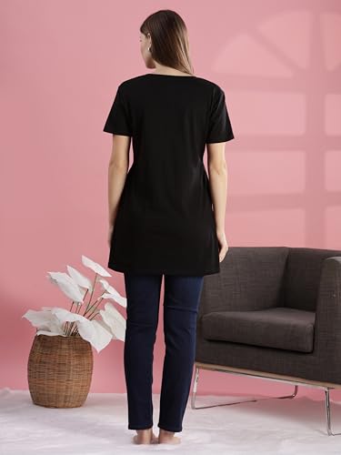 Image of 9shines Label Cotton Plus Size Long T-Shirt Tunic | Hip Covering Regular Top Nightwear| Sleepshirt Lounge wear for Women with Pocket (M-7XL)