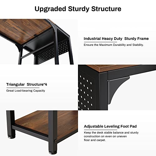 Designa 55 Inch Home Office Computer Desk With Monitor Stand Storage Shelves, Study Writing Moder Pc Computer Gaming Desk Large Workstation With 2 Hooks & Storage Bag, Reclaimed Wood/Black #TOP7