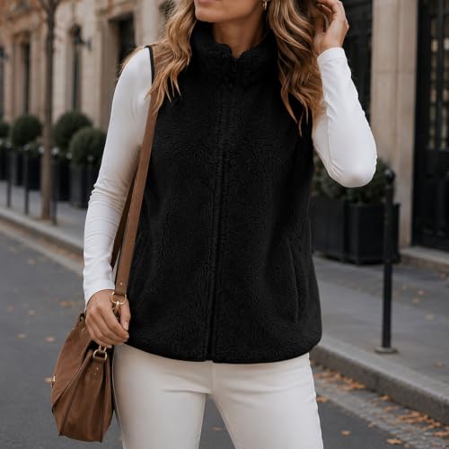 Womens Fleece Vest Zip Front Stand Collar Pockets Casual Fall Layering Top - image 3