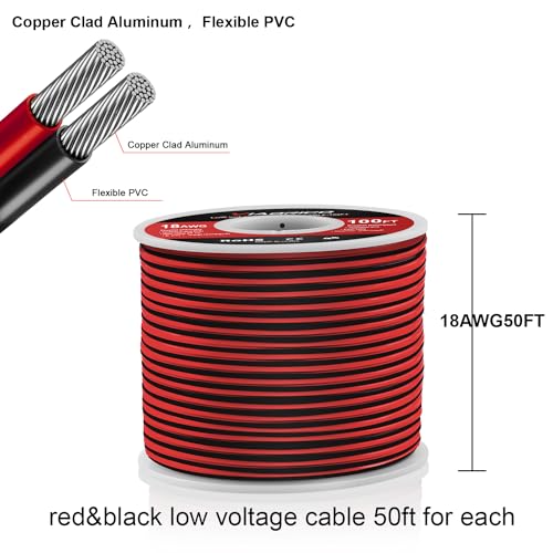 VIABRICO 18AWG 50FT Electrical Wire 2 Conductors Red Black for LED Lighting Strips Flexible Extension Cord 18 Gauge Copper Clad Aluminum Wire 12V/24V DC - Image 2