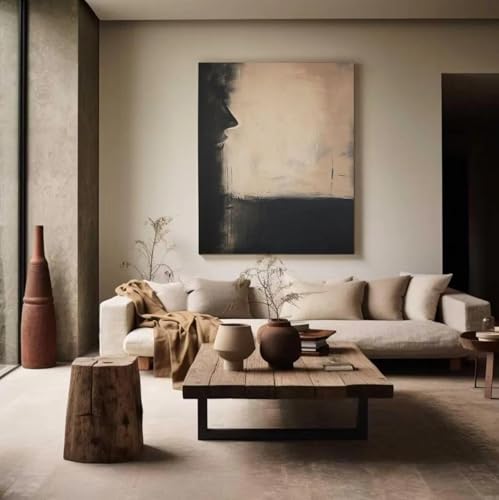 Pintura abstracta negro y beige Wabi-Sabi de 80x120cm para dar calidez a paredes vacías 5