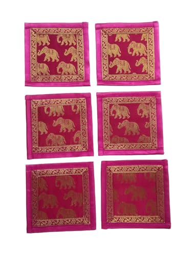 Image of Diwali Room Decor Silk Table Runner Placemats Tea Coaster Set for Living Room 4 to 6 Seater Dinning Table Table Mat Set Centre Table Top Decor Pack of 13 Pcs (Pink)