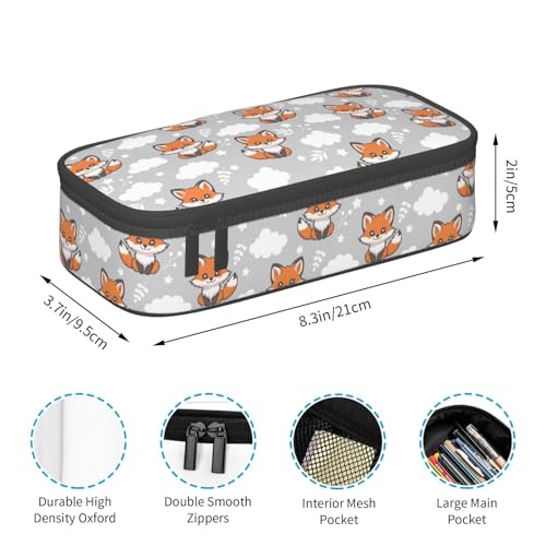 Image of Cute Baby Fox Large Pencil Case With Zipper Compartments Stationery Pencil Bag For Kids Teens Students School Supplies