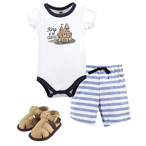 Image of Hudson Baby Unisex Baby Cotton Bodysuit, Shorts and Shoe Set