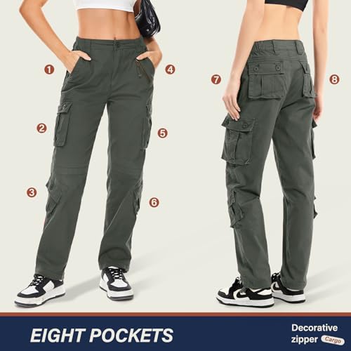 Alfiudad Womens Cargo Pants with Pockets, Women's Casual Military Army Hiking Combat Tactical Work Pants Trousers3