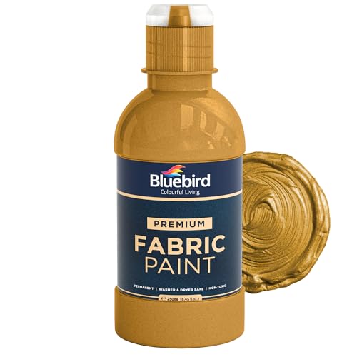 Image of BLUEBIRD Fabric Paint, Royal Gold, 8.5 Fl Oz, Permanent Fabric Paints for Clothes, and Furniture Upholstery
