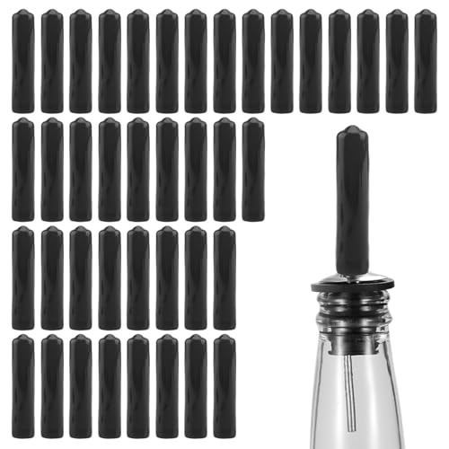 40 Pcs Liquor Pour Spouts Covers Black Rubber Bottle Cap Pourer Cap Rubber Bottle Pourer Cover Bottle Pour Dispenser Spout Dust Covers for Olive Oil Vinegar Jar Bottles Sauce Cocktail