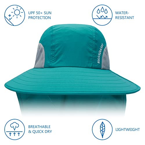 Image of BASSDASH UPF 50+ Unisex Water Resistant Wide Brim Sun Hat with Large Neck Flap Ponytail Fishing Hat for Men Women