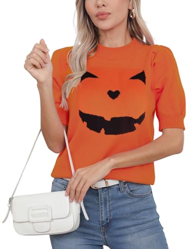 Women's Puff Sleeve Knit Top with Heart - Casual Spring & Summer Lightweight Sweater for Women