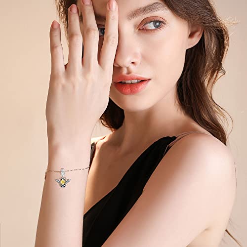 PELOVNY Spacer Bee Charm 925 Sterling Silver Queen Bumble Bee Bead with Sunflower Honeycomb Bracelet Jewelry Gifts for Women Birthday Christmas Halloween2