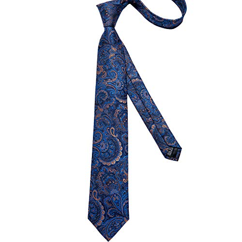 Image of DiBanGu Extra Long Tie for Men 63 inch XL Silk Necktie Set | Pocket Square and Cufflinks, Big and Tall, Jacquard Woven, Gift Box, Paisley /Plaid /Solid /Striped, for Weddinng Party Business