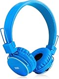 Kids Bluetooth Headphones Foldable Volume Limiting Wireless/Wired Stereo On Ear HD Headset with SD Card FM Radio In-line Volume Control Microphone for Children Adults (Blue)