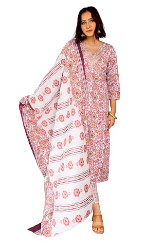 Image of MIRCHI FASHION Women's Straight Fit Pure Cotton Printed Kurta Set with Dupatta and Trouser