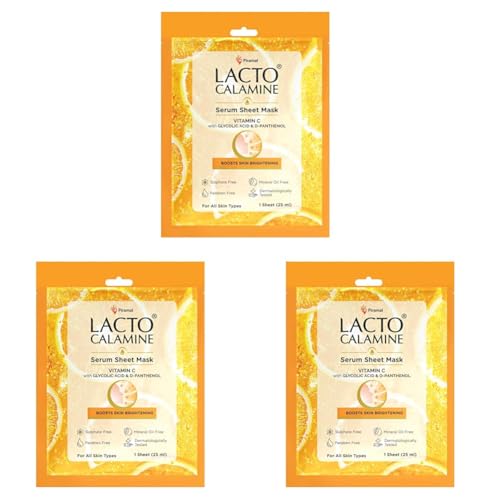 Image of Lacto Calamine Vitamin C Face Sheet Mask |Instant Hydration |Glycolic Acid & D-Panthenol|30 g (Pack of 3)