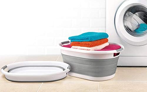 garden mile Washing Basket, Collapsible Laundry Container Storage Compact 22L Pop Up Linen Basket. Oval Plastic & Silicone. Sturdy Folding Storage Container. Neat, tidy space saving storage basket