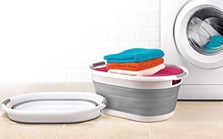 garden mile Washing Basket, Collapsible Laundry Container Storage Compact 22L Pop Up Linen Basket. Oval Plastic & Silicone. Sturdy Folding Storage Container. Neat, tidy space saving storage basket