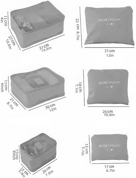 Miniatura 8 de Juego de 6 cubos de equipaje de viaje, ligeras, organizadoras de equipaje, para llevar en la maleta, color gris