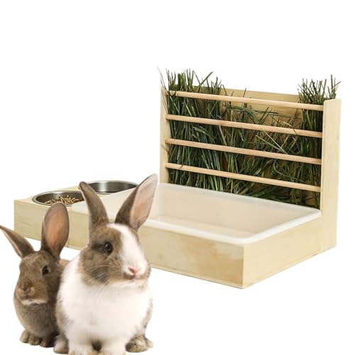 Heno de madera para conejo y hámster con zona de baño integrada 2