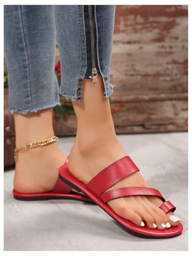 GORGLITTER Women's Strappy Open Toe Flat Sandals Dressy Criss Cross Slip On Slide Shoes3