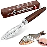 Dugato Fish Scale Remover Tool with Wooden Handle – Stainless Steel Fish Scaler Scraper for Quick & Easy Fish Cleaning – Rustproof Serrated Edge Seafood Descaling Tool for Kitchen & Outdoor Use