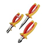 DEXTER - Set mit 3 isolierten Zangen - Abisolierzange - Spitzzange - Drahtschneidezange- max 1000 V - Ergonomischer Griff