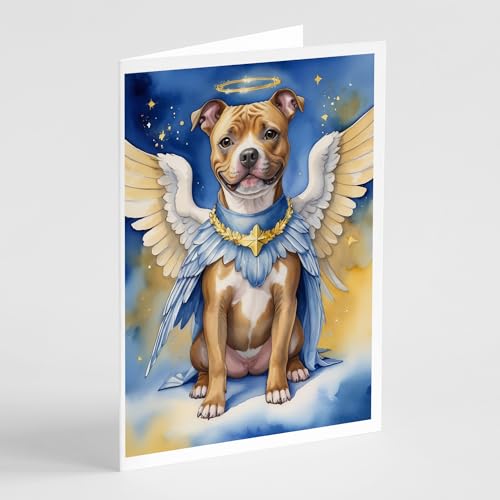Caroline's Treasures Staffordshire Bull Terrier My Angel Greeting Cards Pack of 8 Blank Cards with Envelopes Whimsical A7 Size 5x7 Blank Note Cards