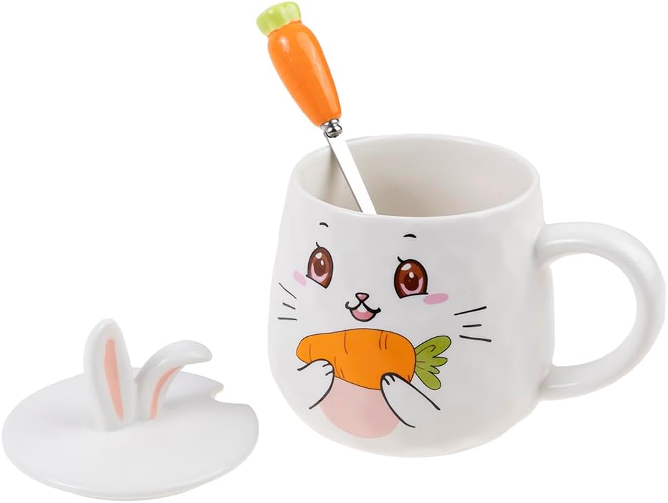 Rabbit, Carrot, Delicious Design, Rabbit Ears Collection, Carrot Spoon, Porcelain, Metal, 425 ml - Coffee, Tea, Chocolate, Cappuccino - Original Gift Idea